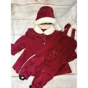Vintage Child 3 Piece Snow Suit Coat Red Velvet 60s 18months‎ Hat Coat Pants